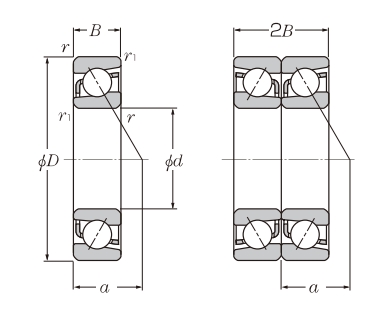 角接觸球軸承，品牌：NTN，尺寸圖1