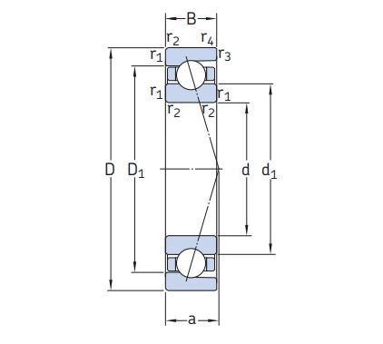 角接觸球軸承，品牌：SKF，尺寸圖1