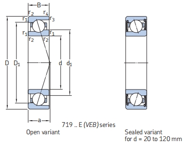 角接觸球軸承，品牌：SKF，尺寸圖1