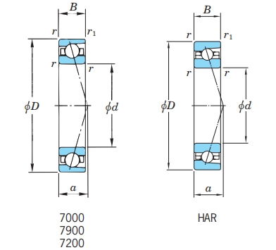 角接觸球軸承，品牌：KOYO，尺寸圖1