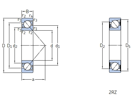 角接觸球軸承，品牌：SKF，尺寸圖1